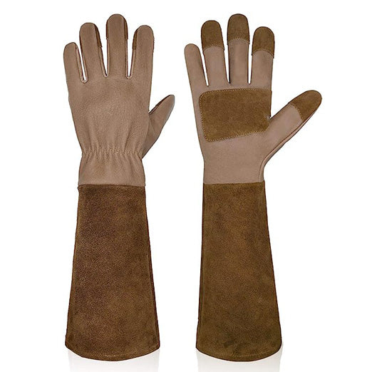 HandlandyBundle - 2 Pairs of Pruning Gloves Long for Men & Women, Pigskin Leather Rose Gardening Gloves, Breathable & Durability Gauntlet Gloves