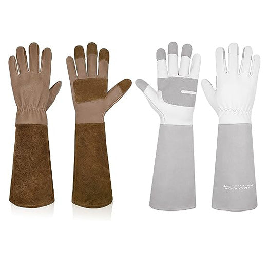 Handlandy Bundle - 2 Pairs: Rose Pruning Long Gardening Pigskin Leather Gloves, Thorn Proof Yard Work Leather Gloves