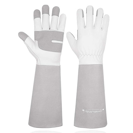 HANDLANDY Bundle: 2 Pairs Long Sleeve Leather Gardening Gloves, Gardening Gloves for Women