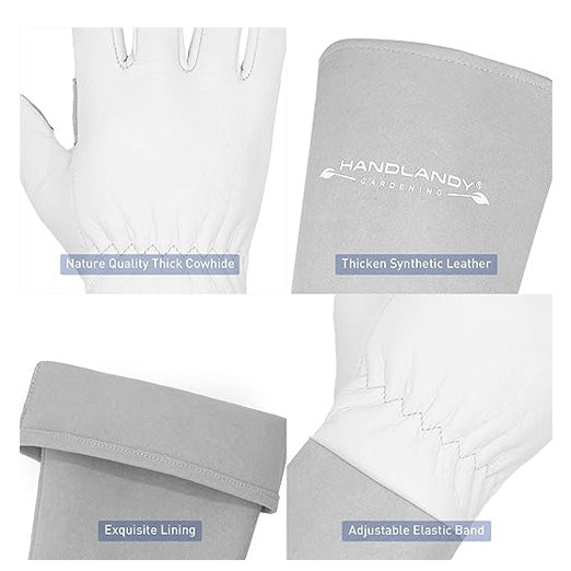 HANDLANDY Bundle: 2 Pairs Long Sleeve Leather Gardening Gloves, Gardening Gloves for Women