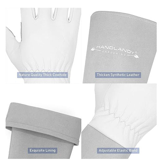 Handlandy Bundle - 2 Pairs: Rose Pruning Long Gardening Pigskin Leather Gloves, Thorn Proof Yard Work Leather Gloves