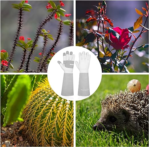 Handlandy Bundle - 2 Pairs: Rose Pruning Long Gardening Pigskin Leather Gloves, Thorn Proof Yard Work Leather Gloves