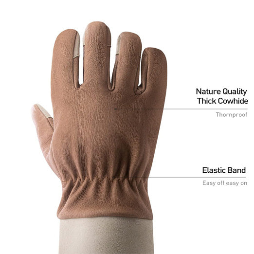 Handlandy Bundle - 2 Pairs of Long Pigskin Leather Pruning Gloves & Cowhide Leather Gardening Gloves for Men & Women, Breathable & Durable Gauntlet Gloves