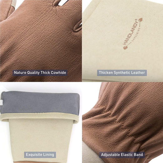 Handlandy Bundle - 2 Pairs of Long Pigskin Leather Pruning Gloves & Cowhide Leather Gardening Gloves for Men & Women, Breathable & Durable Gauntlet Gloves