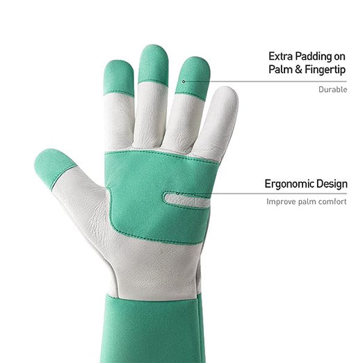 HandlandyBundle - 2 Pairs of Pruning Gloves Long for Men & Women, Pigskin Leather Rose Gardening Gloves, Breathable & Durability Gauntlet Gloves
