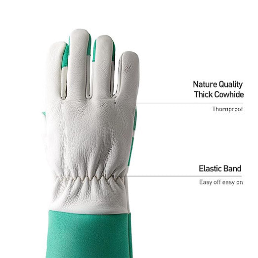 Handlandy Bundle - 2 Pairs: Rose Pruning Long Gardening Leather Yard Work Gloves