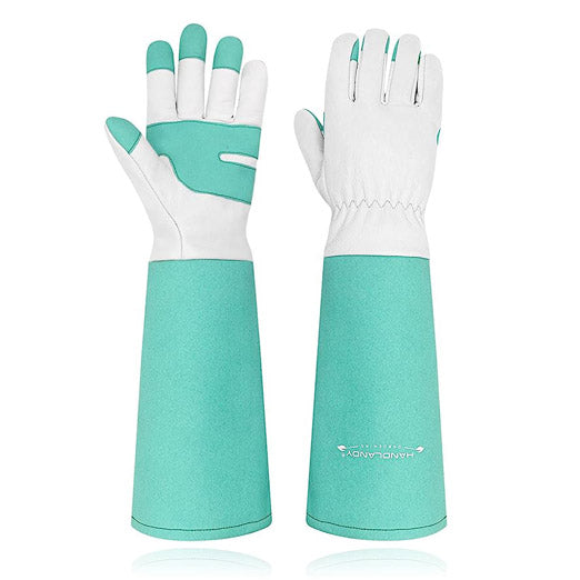 HandlandyBundle - 2 Pairs of Pruning Gloves Long for Men & Women, Pigskin Leather Rose Gardening Gloves, Breathable & Durability Gauntlet Gloves