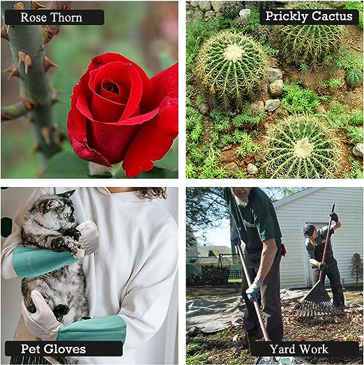 HandlandyBundle - 2 Pairs of Pruning Gloves Long for Men & Women, Pigskin Leather Rose Gardening Gloves, Breathable & Durability Gauntlet Gloves