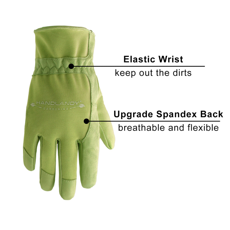 Handlandy Bundle - 2 Pairs of Pigskin Leather Rose Pruning Gloves & Leather Gardening Gloves for Women