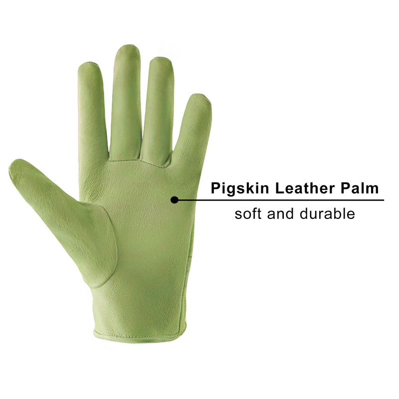 Handlandy Bundle - 2 Pairs of Pigskin Leather Rose Pruning Gloves & Leather Gardening Gloves for Women