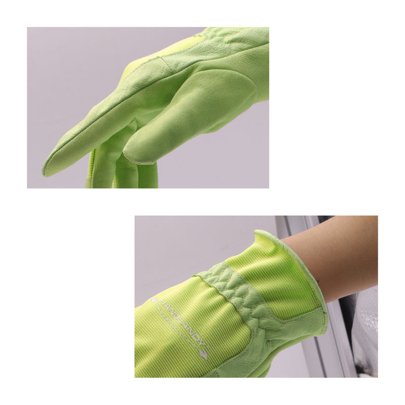 Handlandy Bundle - 2 Pairs of Pigskin Leather Rose Pruning Gloves & Leather Gardening Gloves for Women