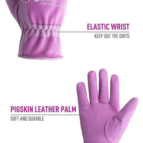 Handlandy Bundle - 2 Pairs of Pigskin Leather Rose Pruning Gloves & Leather Gardening Gloves for Women, Breathable and Flexible Yard Working Gloves