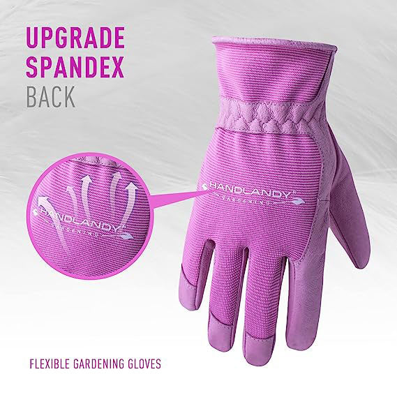 Handlandy Bundle - 2 Pairs of Pigskin Leather Rose Pruning Gloves & Leather Gardening Gloves for Women, Breathable and Flexible Yard Working Gloves