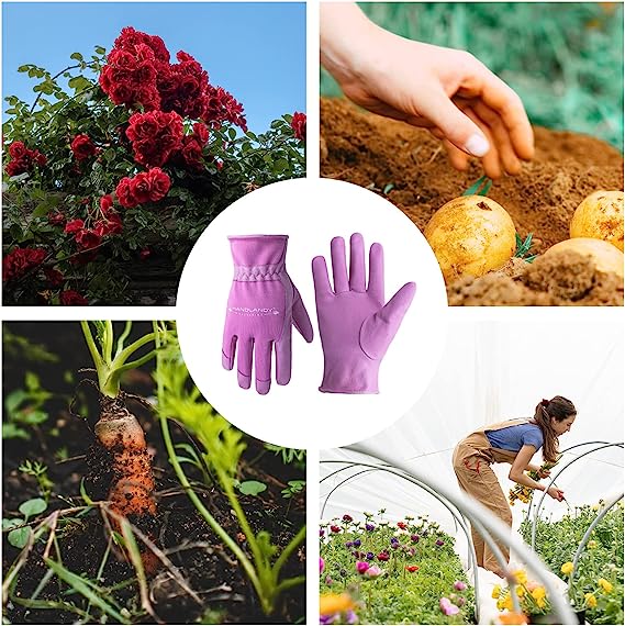 Handlandy Bundle - 2 Pairs of Pigskin Leather Rose Pruning Gloves & Leather Gardening Gloves for Women, Breathable and Flexible Yard Working Gloves