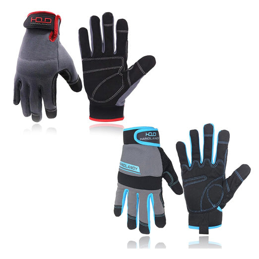Handlandy Bundle - 2 Pairs of Utility Mechanic Working Gloves for Men & Women, Flexible Breathable Yard Work Gloves Touch Screen