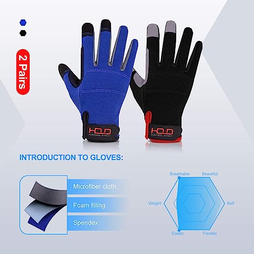 Handlandy Men Work Gloves Touch Screen Car Repair Construction 5972BL