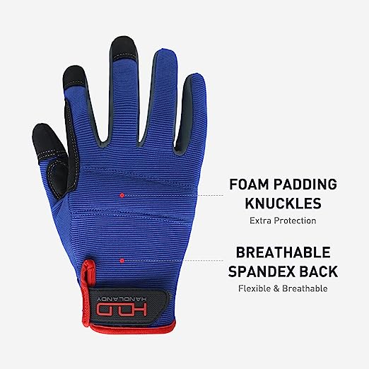  HANDLANDY Guantes de trabajo para hombre, para jardinería,  mecánica, construcción, conductor, palma de cuero de vaca, diseño  transpirable de destreza, talla XL : Herramientas y Mejoras del Hogar