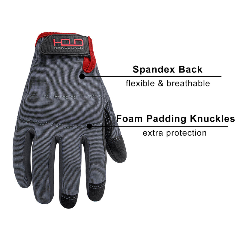 Handlandy Bundle - 2 Pairs:Mens Work Gloves Touch screen, Synthetic Leather Utility Gloves