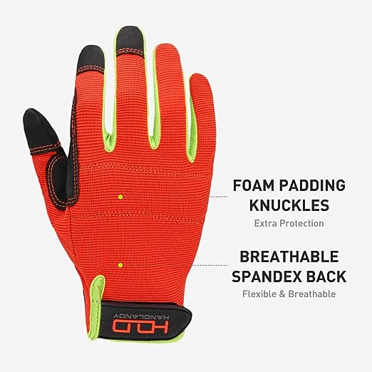 Gants orange haute visibilité Handlandy pour écran tactile, utilitaire de travail pour hommes 5972OG