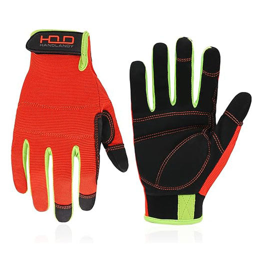 Handlandy Hi-Vis Orange Gloves Touch screen Mens Work Utility 5972OG