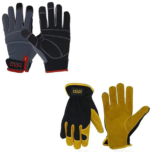 Handlandy Bundle - 2 Pairs:Mens Work Gloves Touch screen, Synthetic Leather Utility Gloves, Flexible Breathable Fit