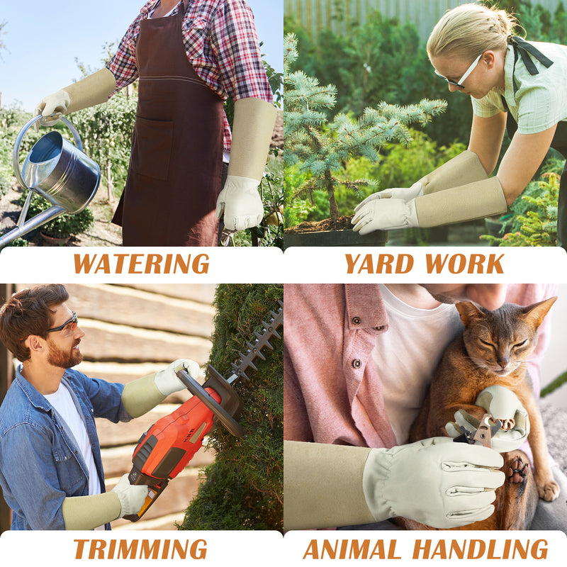gardening apron and gloves HANDLANDY Pruning Gloves Long for Men &amp; Women, Pigskin Leather Ros
