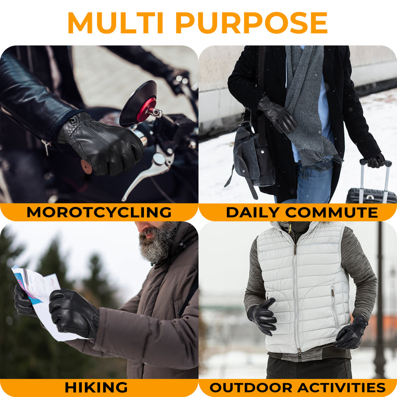 HANDLANDY Genuine Sheepskin Leather Gloves for Men Winter Driving Warm Thermal Wrist Gloves Fleece Lining for Cold Weather 804950