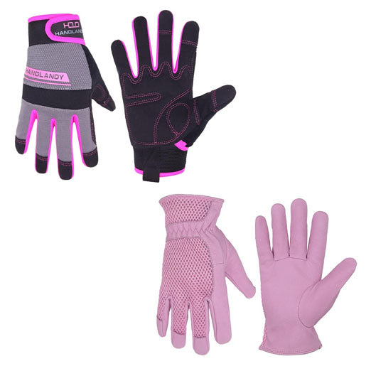 HANDLANDY Bundle - 2 Pairs Ultralight Work Gloves Women with Leather Work Gloves Women