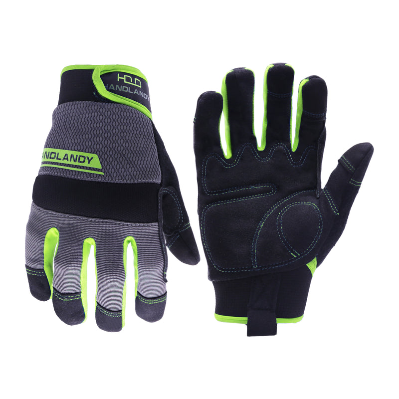 HANDLANDY Bundle: Mens Heavy Duty Anti Vibration Mechanic Work Gloves with Light Duty Work Gloves