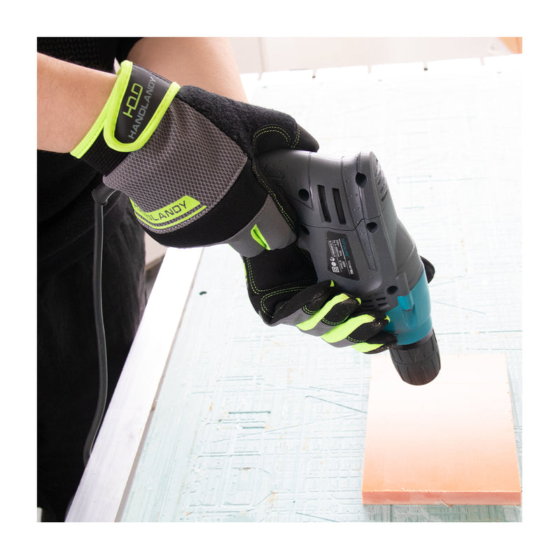 HANDLANDY Bundle: Mens Heavy Duty Anti Vibration Mechanic Work Gloves with Light Duty Work Gloves