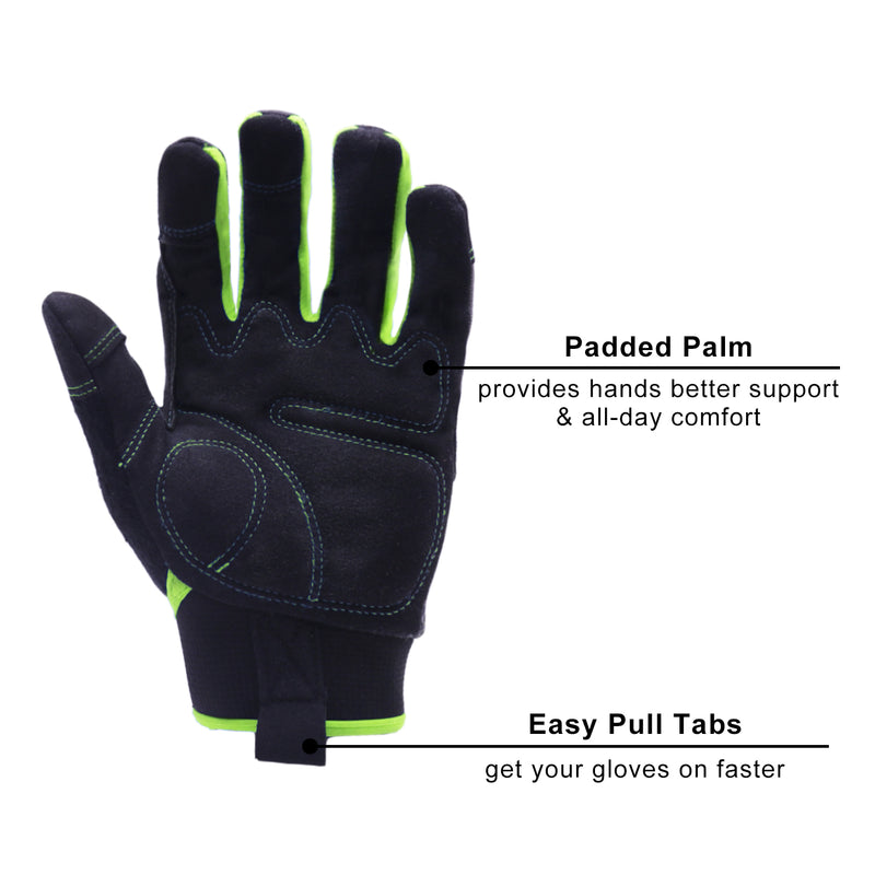 HANDLANDY Bundle: Mens Heavy Duty Anti Vibration Mechanic Work Gloves with Light Duty Work Gloves