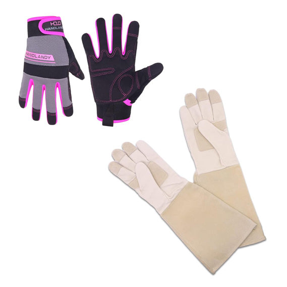 HANDLANDY Bundle: Ultralight Work Gloves Women with  Pigskin Long Gardening Gloves