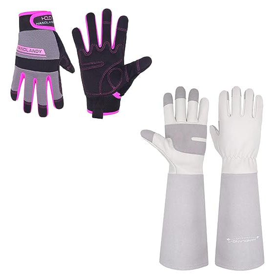 HANDLANDY Bundle: Ultralight Work Gloves Women with Long Gardening Gloves