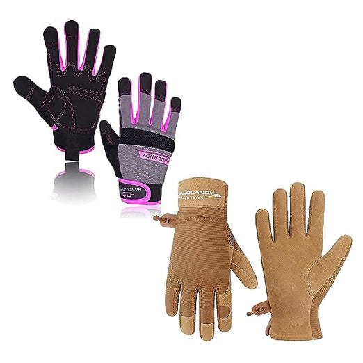 Handlandy Bundle - 2 Pairs Utility Mechanic Working Gloves for Women, Gardening Yard Gloves