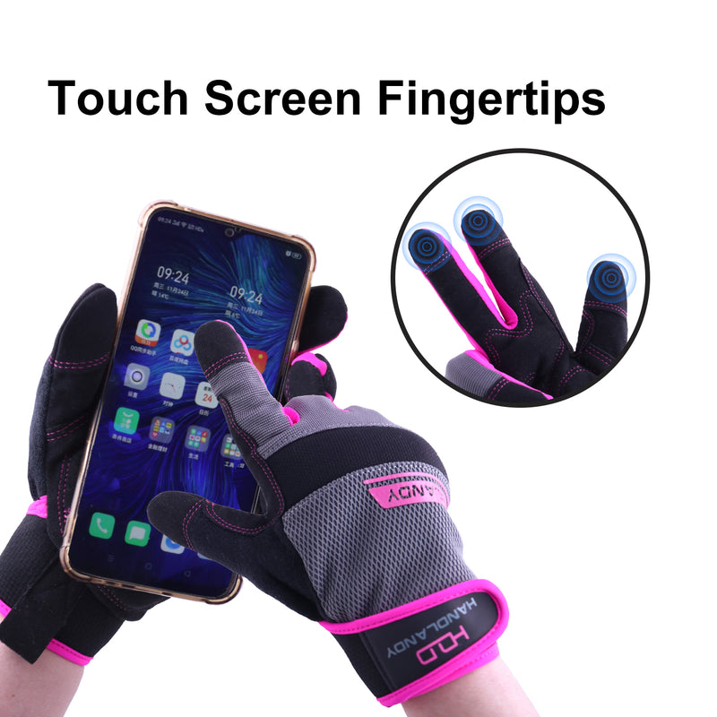 Handlandy Bundle - 2 Pairs Utility Mechanic Working Touch Screen Yard Work Gloves for Women