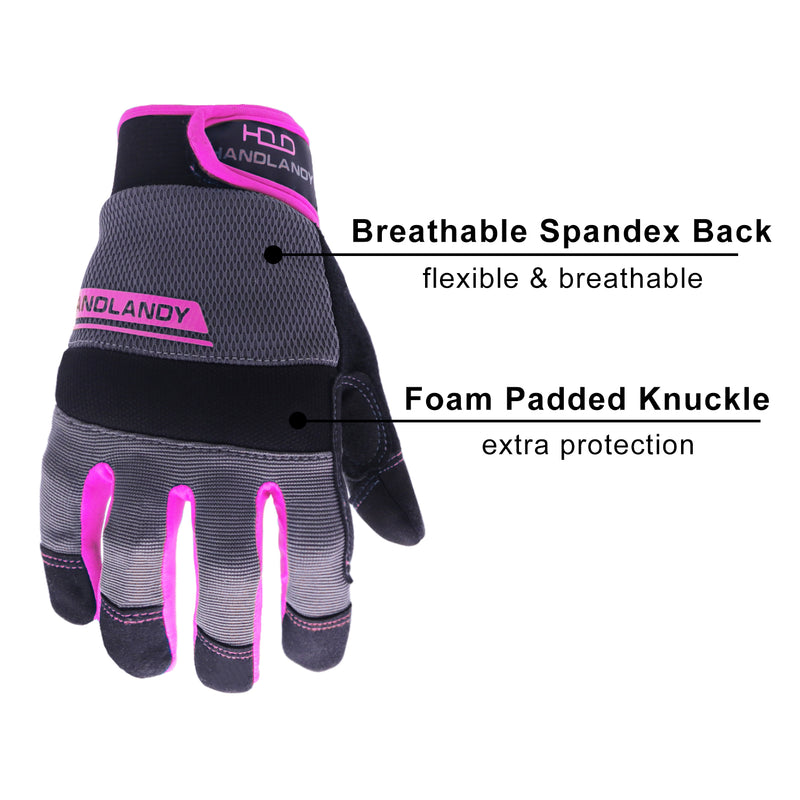 HANDLANDY Bundle - 2 Pairs Ultralight Work Gloves Women with Leather Work Gloves Women