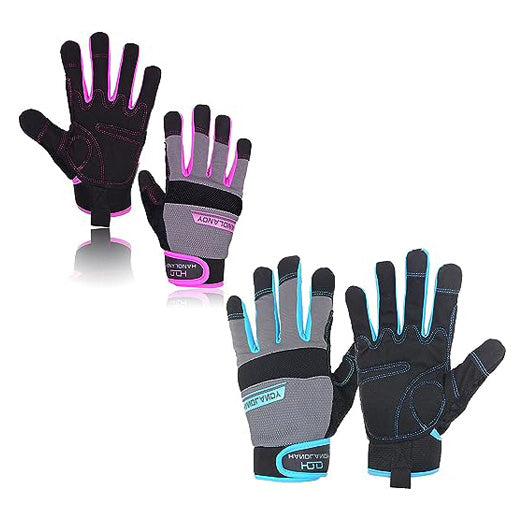 Handlandy Bundle - 2 Pairs Utility Mechanic Working Touch Screen Yard Work Gloves - Pink for Women, Blue for Men