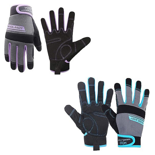 Handlandy Bundle -2 Pairs：Utility Work Gloves for Men and Women,Flexible Breathable Yard Work Gloves, Thin Mechanic Working Gloves Touch Screen