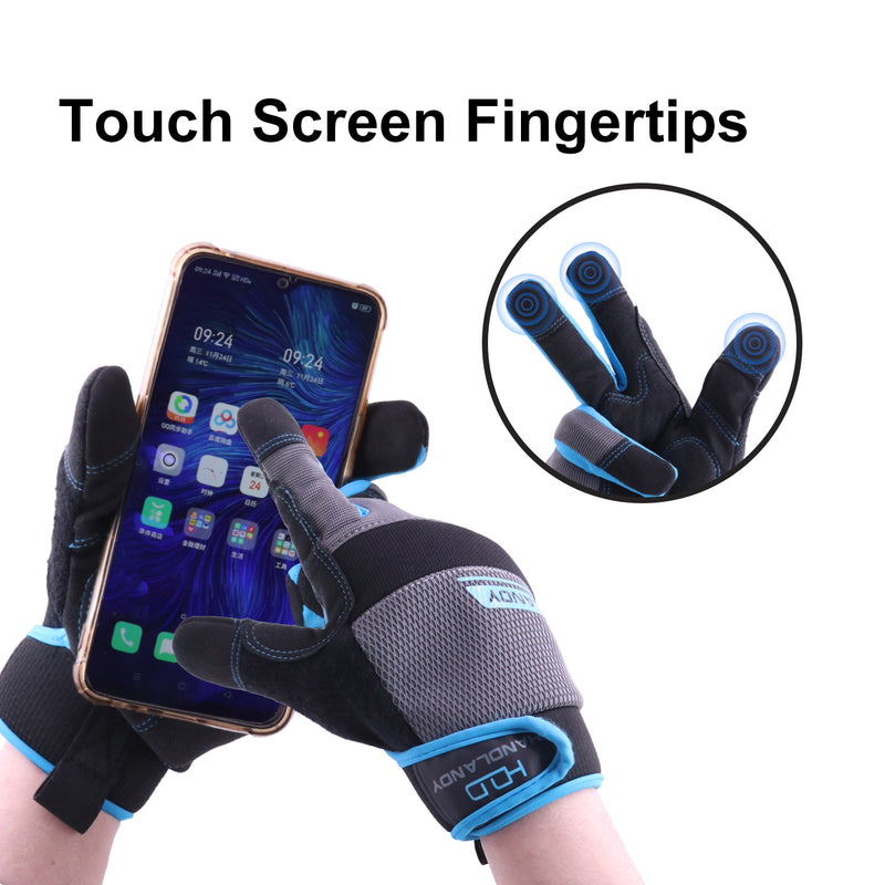 Handlandy Bundle - 2 Pairs: Beige Rose Pruning Long Gardening Gloves, Blue Mechanic Working Touch Screen Yard Work Gloves
