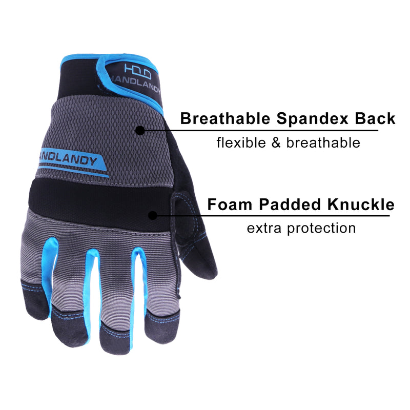 Handlandy Bundle -2 Pairs：Utility Work Gloves for Men and Women,Flexible Breathable Yard Work Gloves, Thin Mechanic Working Gloves Touch Screen