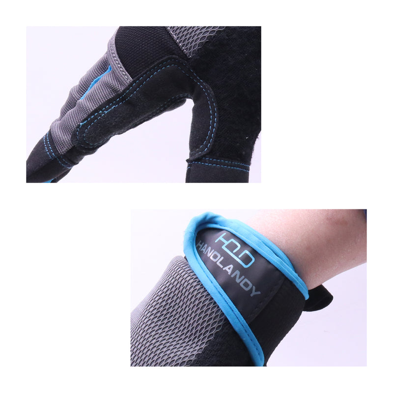 HANDLANDY Bundle: 1 Pairs Ultralight Mens Work Gloves Blue with 1 Pairs Waterproof & Windproof Winter Gloves