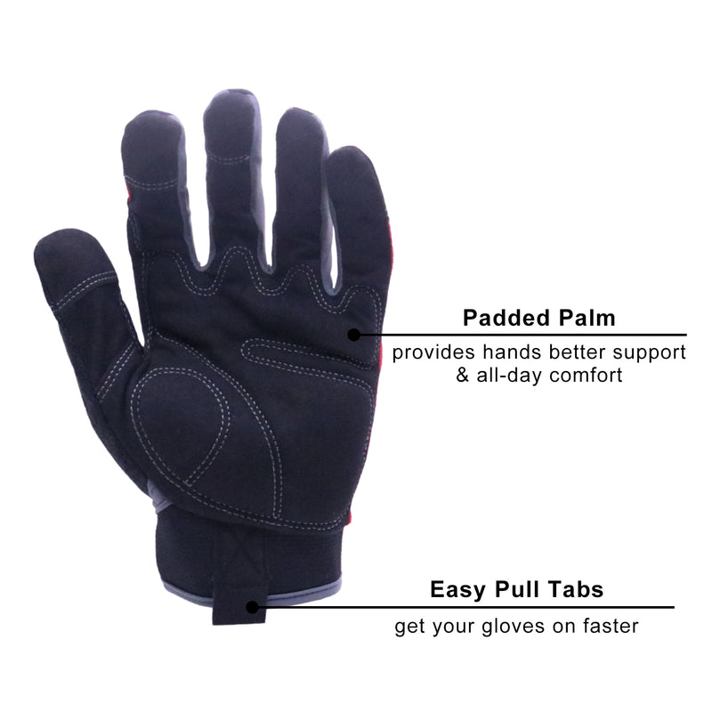 Handlandy Bundle - 2 Pairs: Black Impact Reducing Breathable Gloves, Red Utility Mechanic Working Touch Screen Yard Work Gloves for Women and Men Couples