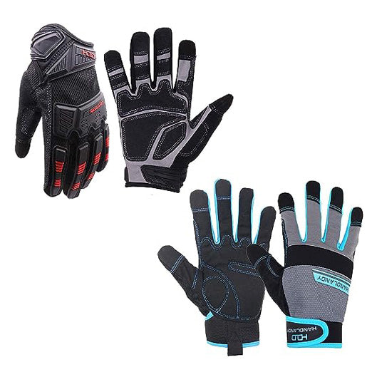 Handlandy Bundle - 2 Pairs: Breathable Work Gloves & Heavy Duty Impact Work Gloves for Men and Women Medium