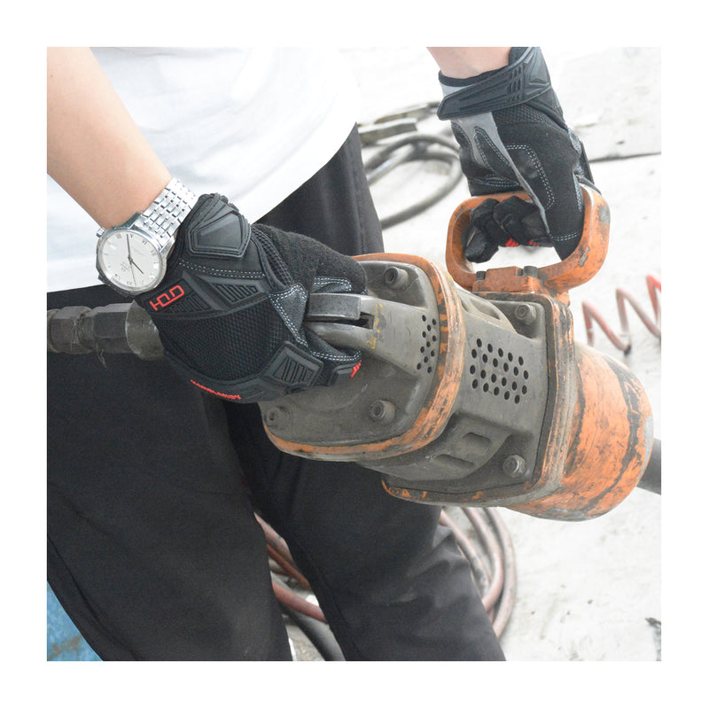 Handlandy Bundle - 2 Pairs: Black Impact Reducing Breathable Gloves, Red Utility Mechanic Working Touch Screen Yard Work Gloves for Women and Men Couples