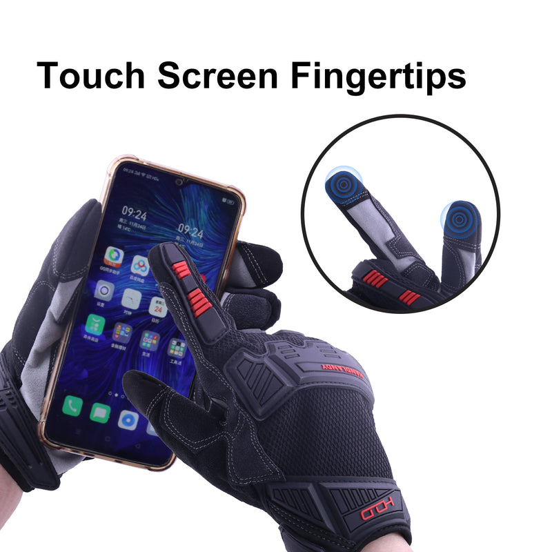 Handlandy Bundle - 2 Pairs: Black Impact Reducing Breathable Gloves, Red Utility Mechanic Working Touch Screen Yard Work Gloves for Women and Men Couples