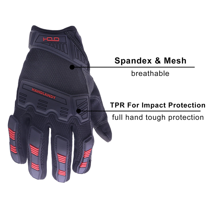 Handlandy Bundle - 2 Pairs: Breathable Work Gloves & Heavy Duty Impact Work Gloves for Men and Women Medium