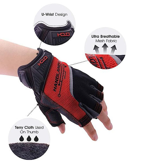 Handlandy – gants de travail pour hommes et femmes, sans doigts, demi-doigt, conduite 6086GN