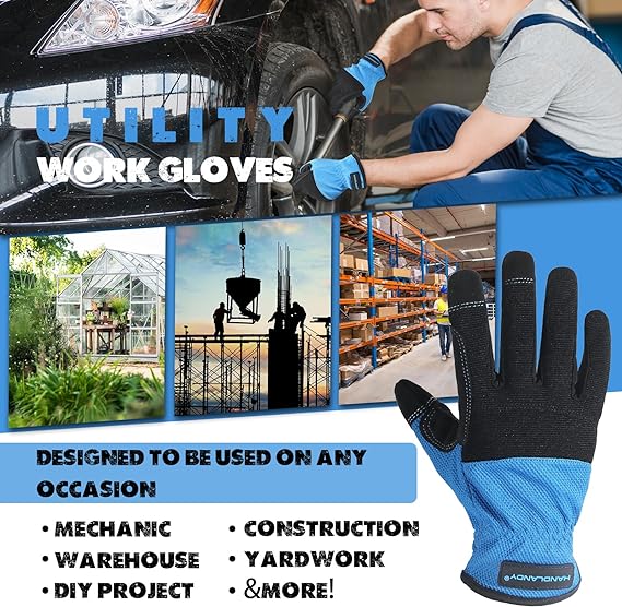 HANDLANDY 3 paires de gants de travail ultralégers DIY Construction 6104