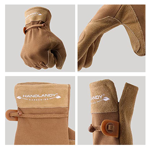 Handlandy Bundle - 2 Pairs: Rose Pruning Long Gardening Gloves, Ladies Heavy Duty Yard Work Gloves - Beige, Khaki,