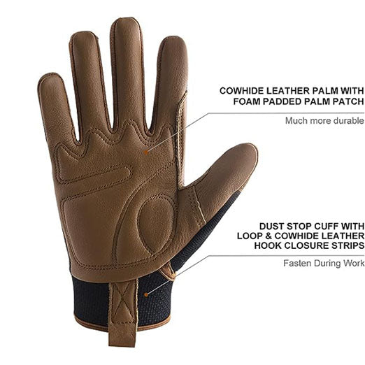 HANDLANDY Bundle: 2 Pairs Cowhide Leather Work Gloves with 1 Pairs Breathable Utility Work Gloves